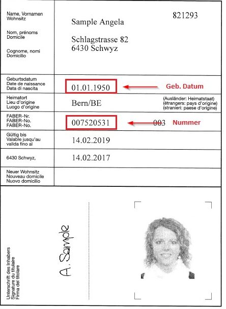 Muster eines Lernfahrausweises, die FABER-Nummer ist rot markiert